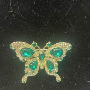 Elegant classic Gold and Green Crystal Butterfly Brooch 2.17 in Zirconia